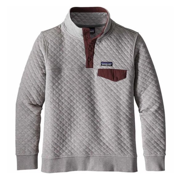 Patagonia Organic Cotton Light Gray & Maroon Quilted 1/4 Button Up Sweatshirt - Picture 7 of 7